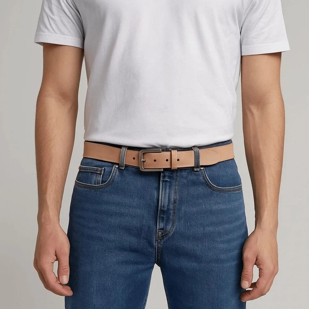

Adjustable Alloy Men Wide Belt Long Natural Cowhide Color Genuine Leather Belt Detachable Durable Jeans Waistband Waist Seal