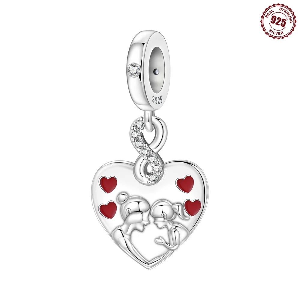 S925 Sterling Silver Infinity Mother Daughter Heart Charm Forever Love Best Friends Pendant Fit Bracelets Family Jewelry Gift