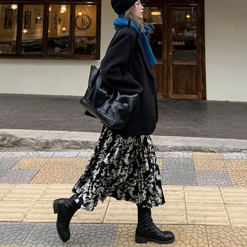 Gonne Vintage Tie-Dye Autunnali Per Le Donne Gonne Longuette A Vita Alta Da Donna Gonne Lunghe Allentate Casual Abbigliamento Donna Streetwear Femminile
