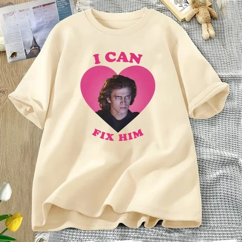 I Can Fix Him Pink Heart T Shirt Casual Cotton Graphic Printed T Shirt Short Sleeve O Neck Tees Unisex Summer Tees Streetwear