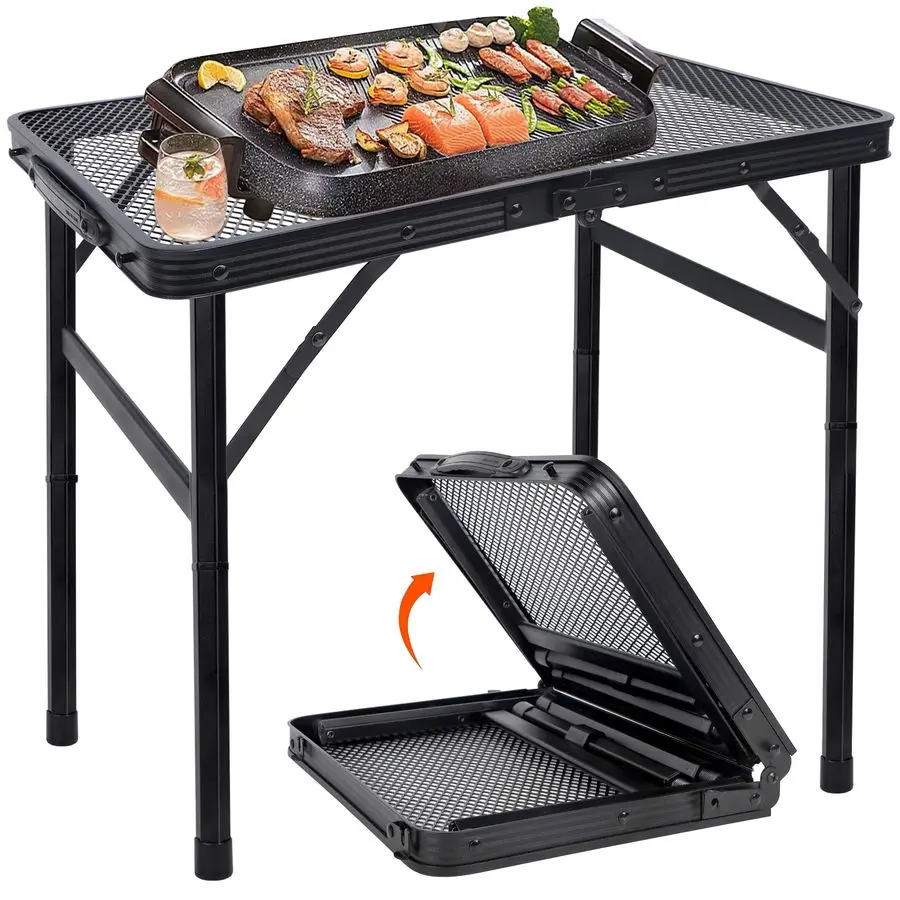 

Маленький складной стол, походный стол с сетчатой столешницей, портативный стол для пикника с ручкой для переноски, регулируемый по высоте портативный гриль