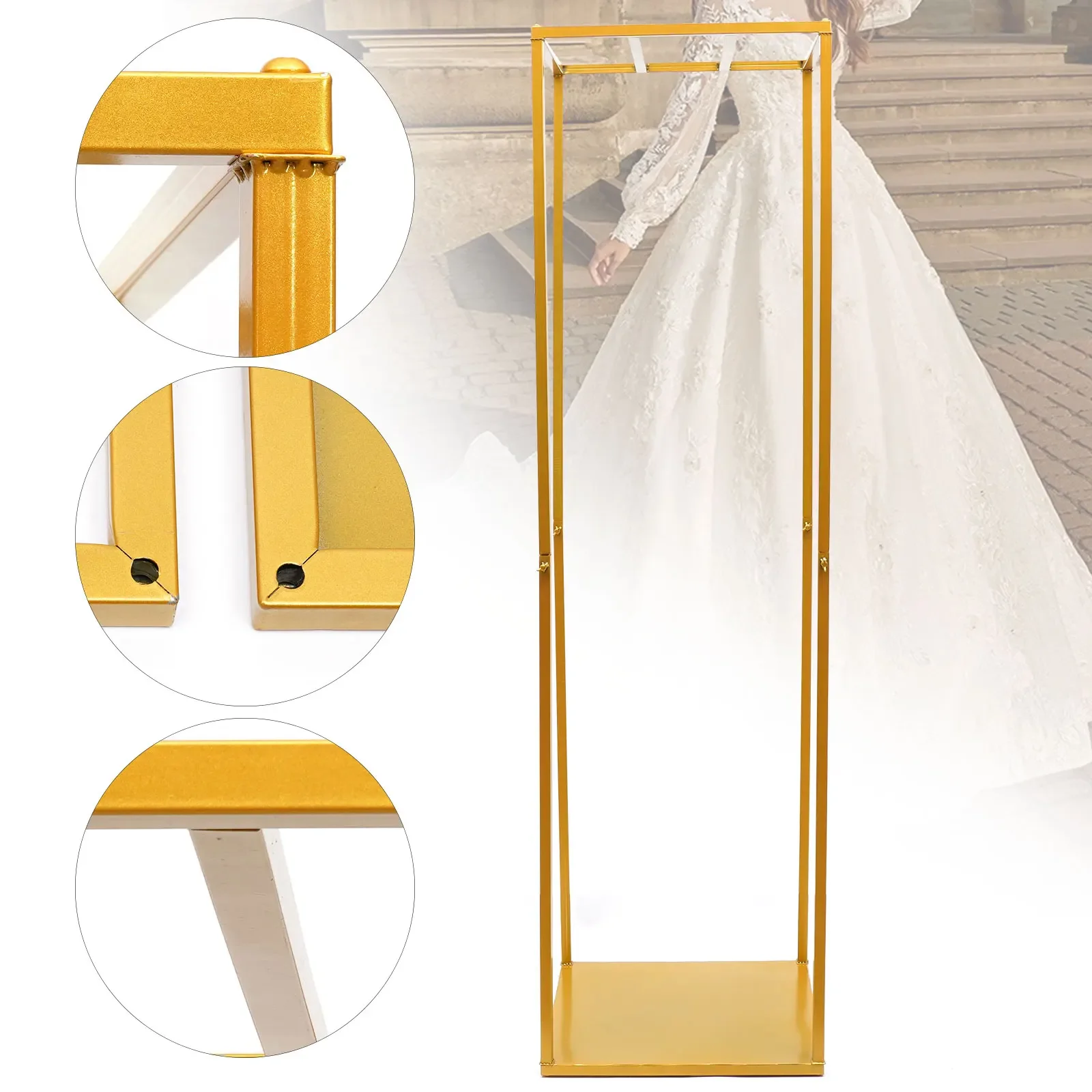 

New High Wedding Metal Flower Stand Arch Backdrop Column Flower Rack Gold Flower Holder Sign Rectangular Frame