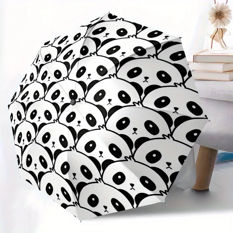 

1pc Panda Pattern Automatic Open/close, All-Season Portable Folding Umbrella, Travel, Everyday, Formal Events - Compact Luxury