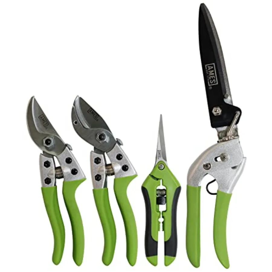 4-pc. Pruning Tools Kit with Bypass Anvil Pruners Garden Snips Grass Shears Canvas Case