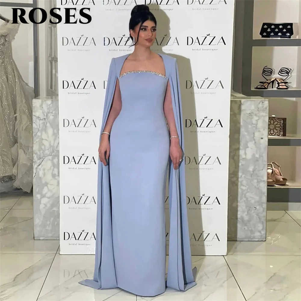 

ROSES Blue Elegant Prom Dresses Regular Sleeve Ruffled Formal Evening Dress with Pleats Split Party Dress for Woman Customized