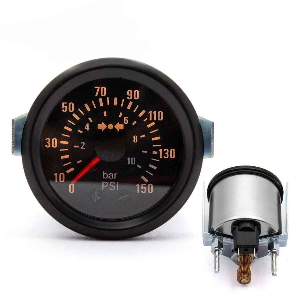 

Универсальный гоночный манометр, 2 дюйма, 52 мм, механический барометр, 0-10 бар/0-150PSI, давление воздуха, 12 В, автомобильный счетчик с 1/8 NPT