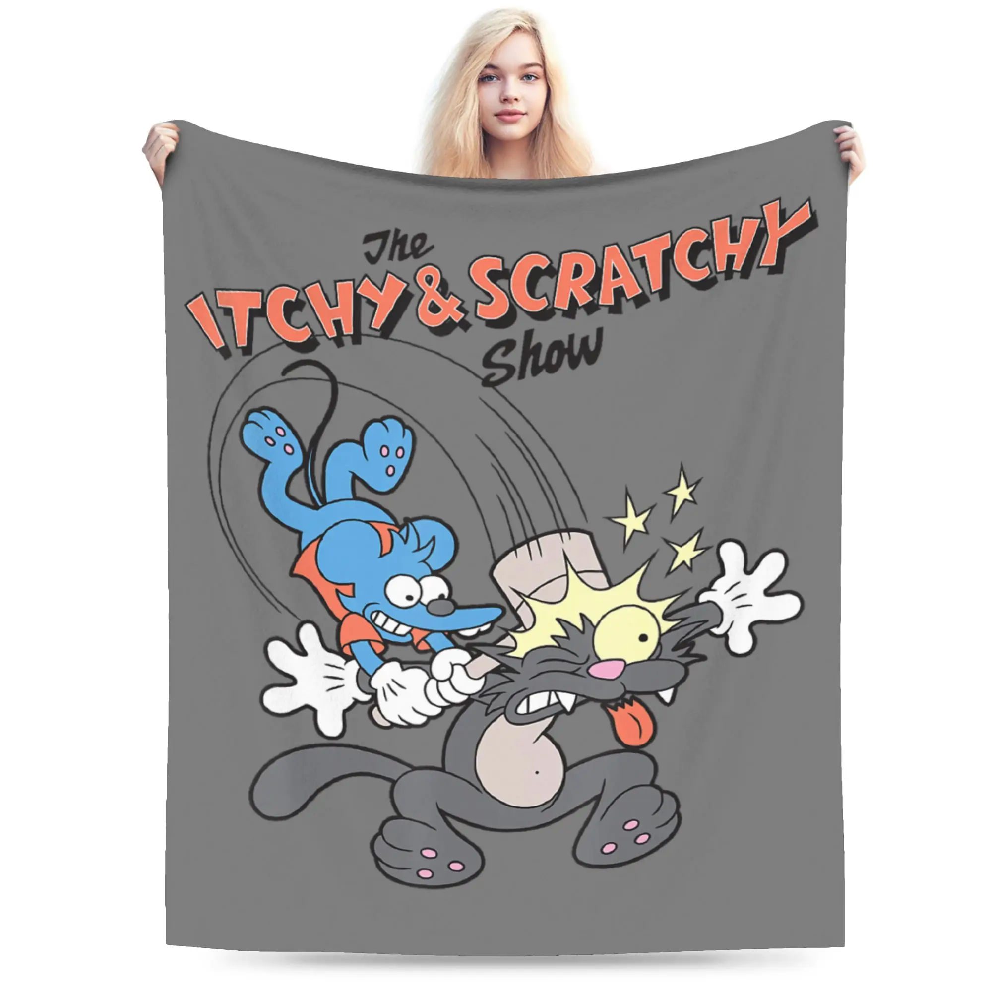 Simpson Itchy & Scratchy Hammer Blankets Flannel All Season  Multi-function Soft Throw Blanket for Home Bedroom Plush Thin Quilt