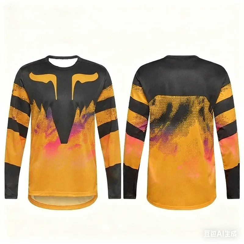 Dark-style Graffiti 3D Printed Long Sleeve Top, Color-blocked High Street Functional Sports Motorcycle Riding