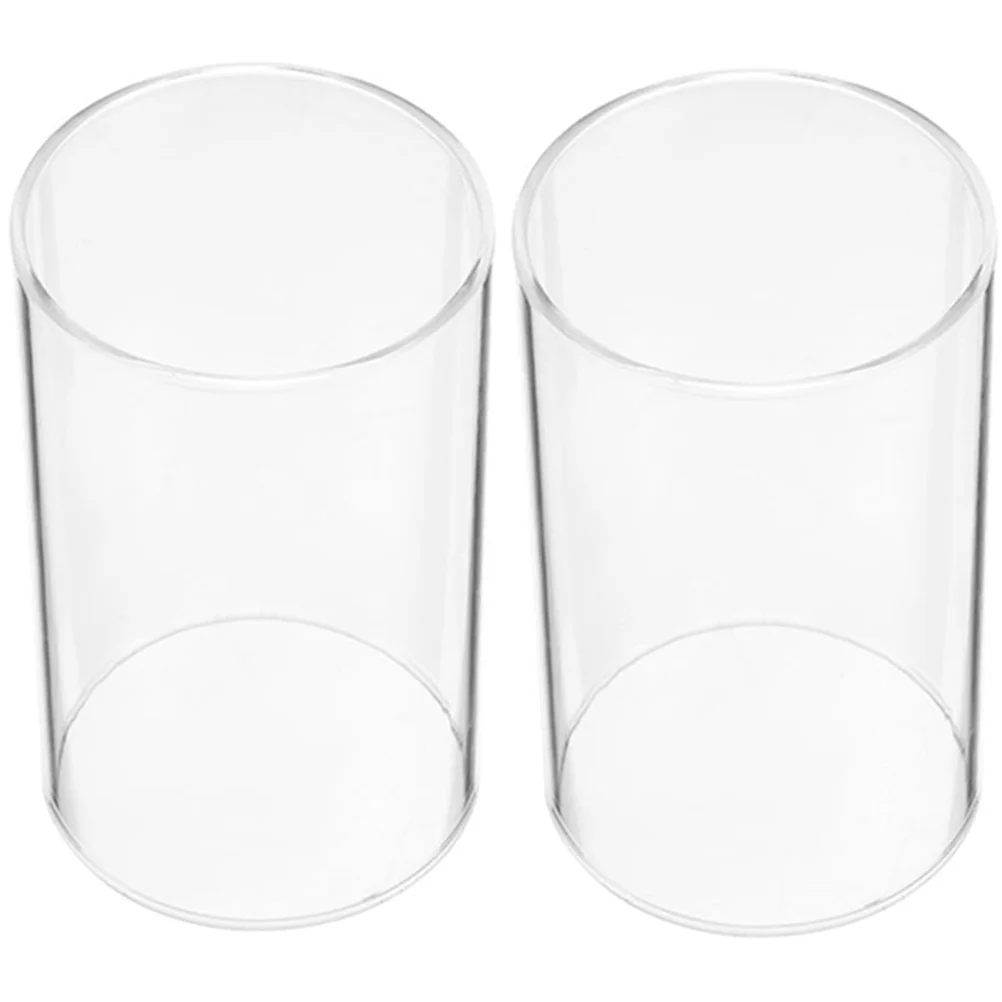 2 Pcs Shade Windproof Protectors Transparent Holder Open Ended Tube Shades Lamp Jar Glass Cylinder Candleholders Home