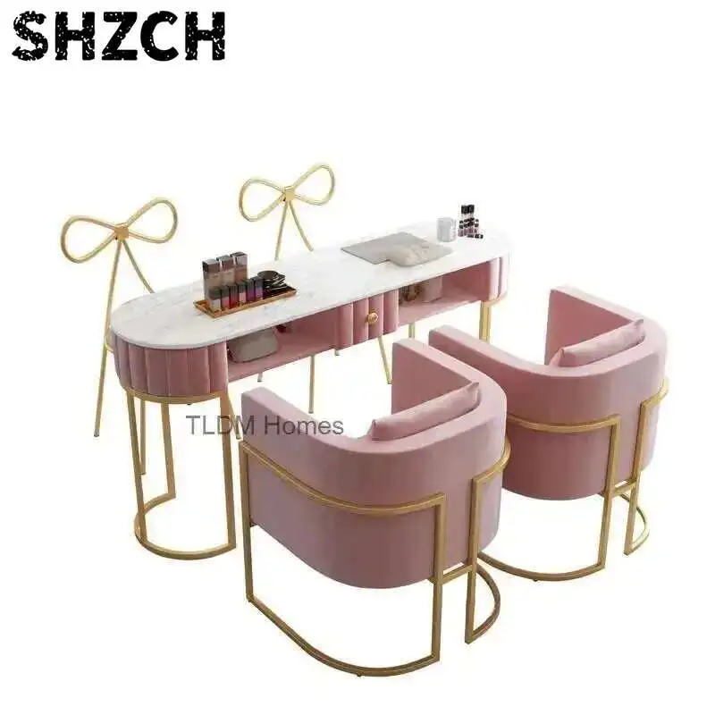 Marble Nordic Manicure Table Chair Set Salon Furniture Professional Manicure Table Modern Single Double Light Luxury Nail Table