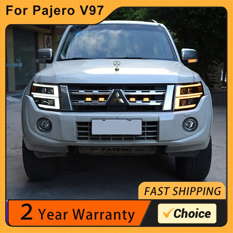 

Фара для Mitsubishi Pajero V93 V97 V87 2009-2021, светодиодные динамические фары DRL, проектор, 4 линзы, аксессуары для ламп