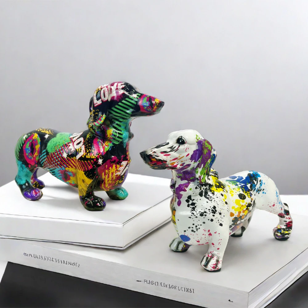 

European style colorful dachshund ornament, Wine cabinet office desktop decorations, Pet dog statue, Home decor resin crafts