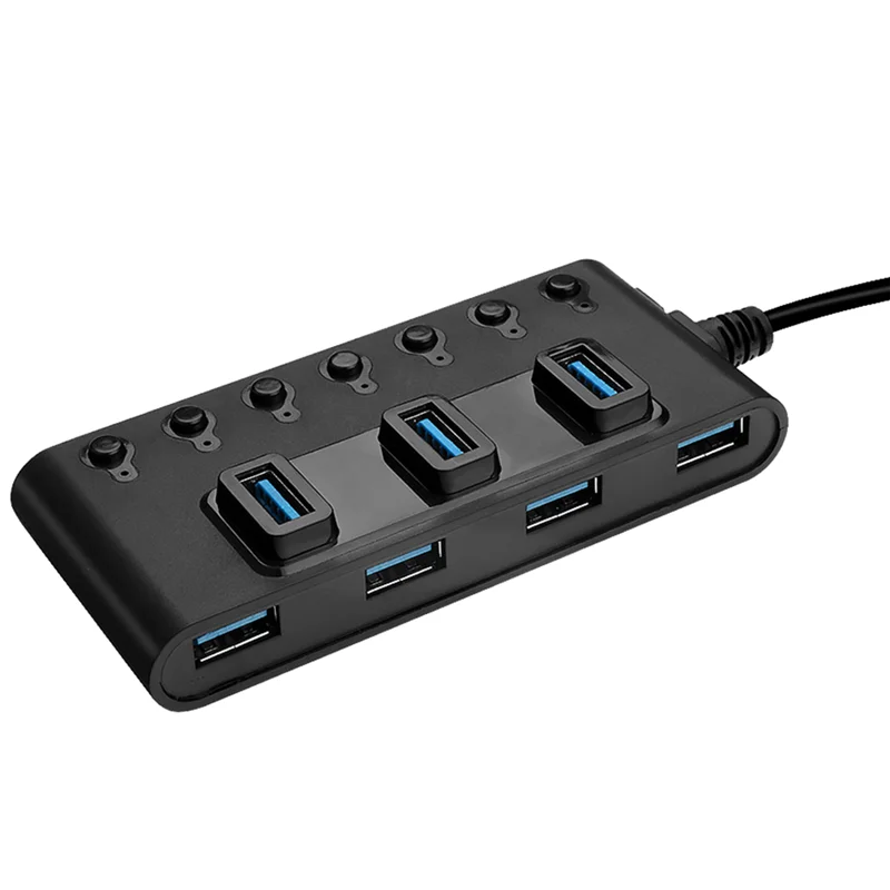 7 Ports USB3.0 Hub Adapter Portable USB Hub Splitter with Switches Converter for Laptop PC Computer