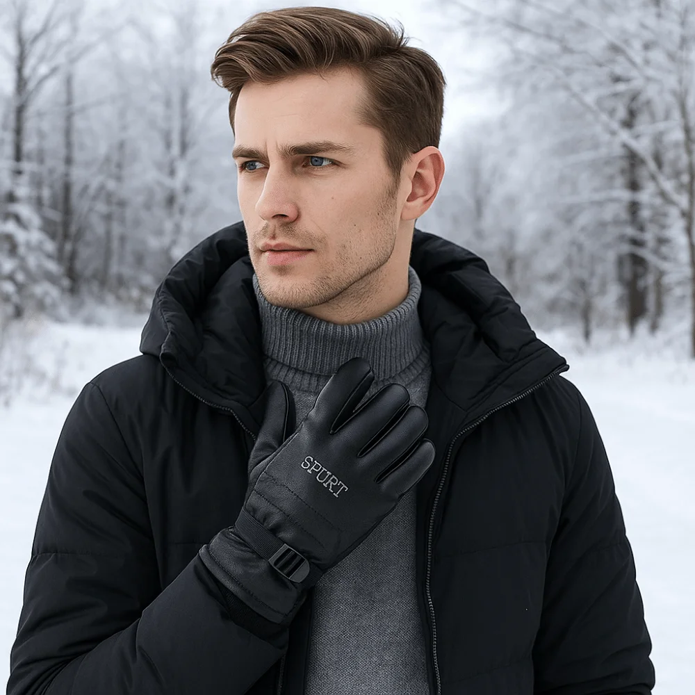 

Gift Black Winter Ski Gloves Keep Warm Waterproof Men Leather Mittens Korean Style Windproof Driving Gloves Cycling