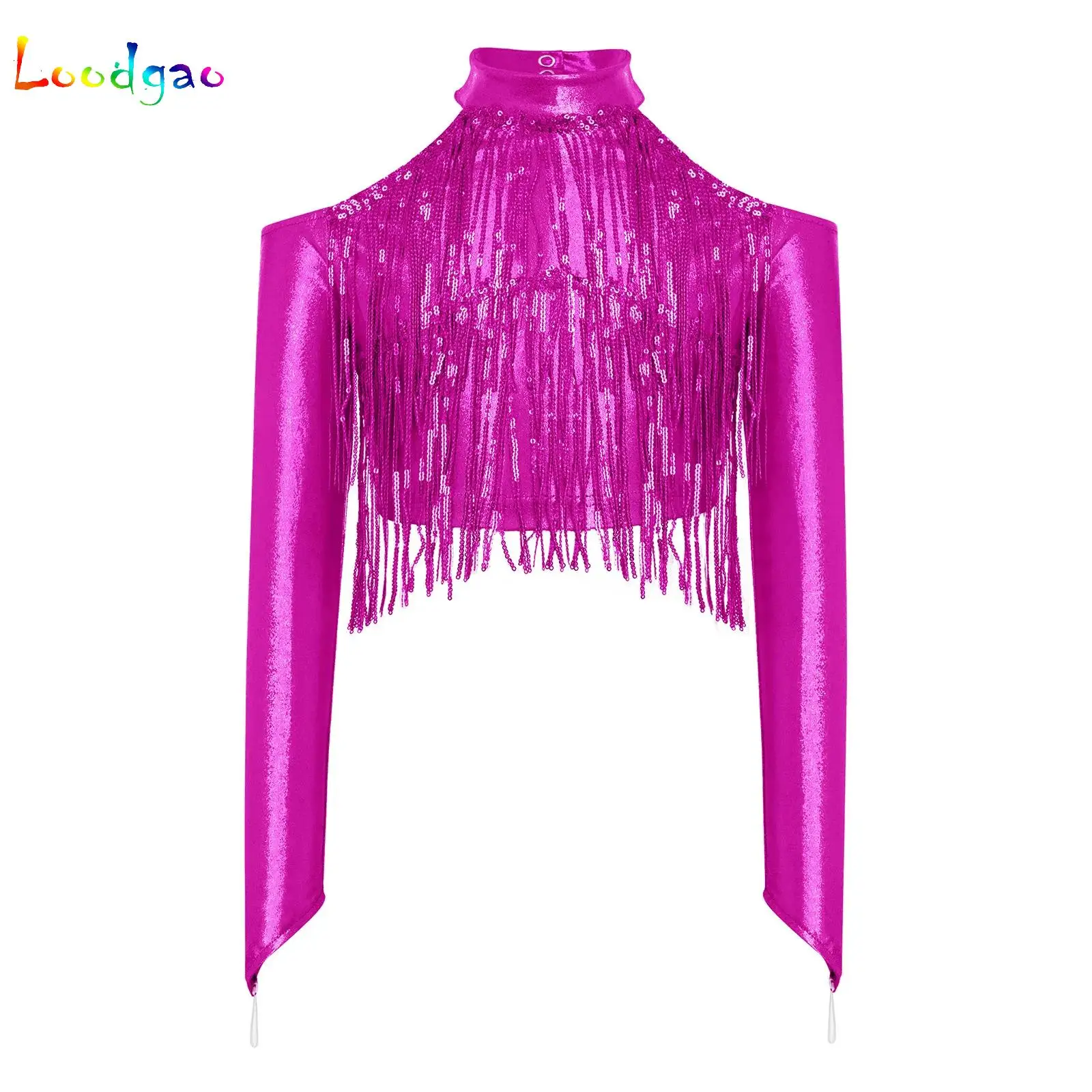 Children's Tassels T-shirts Fashion Streetwear Kids Girls Sequins Crop Top Tshirts Disco Hip Hop Jazz Stage Performance Costumes