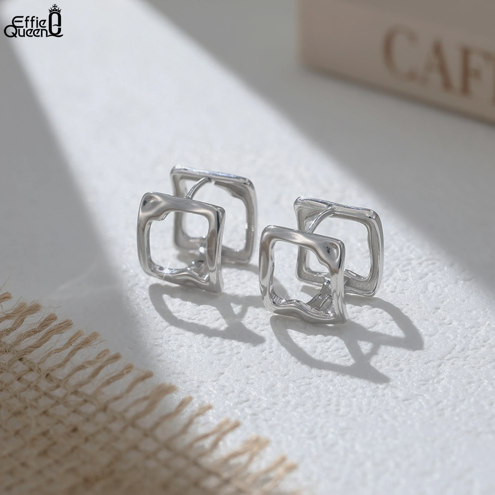 

Effie Queen Charming 925 Sterling Silver Stud Earrings Square Design, Irregular Style Unique and Stylish Jewelry for Women GAE17