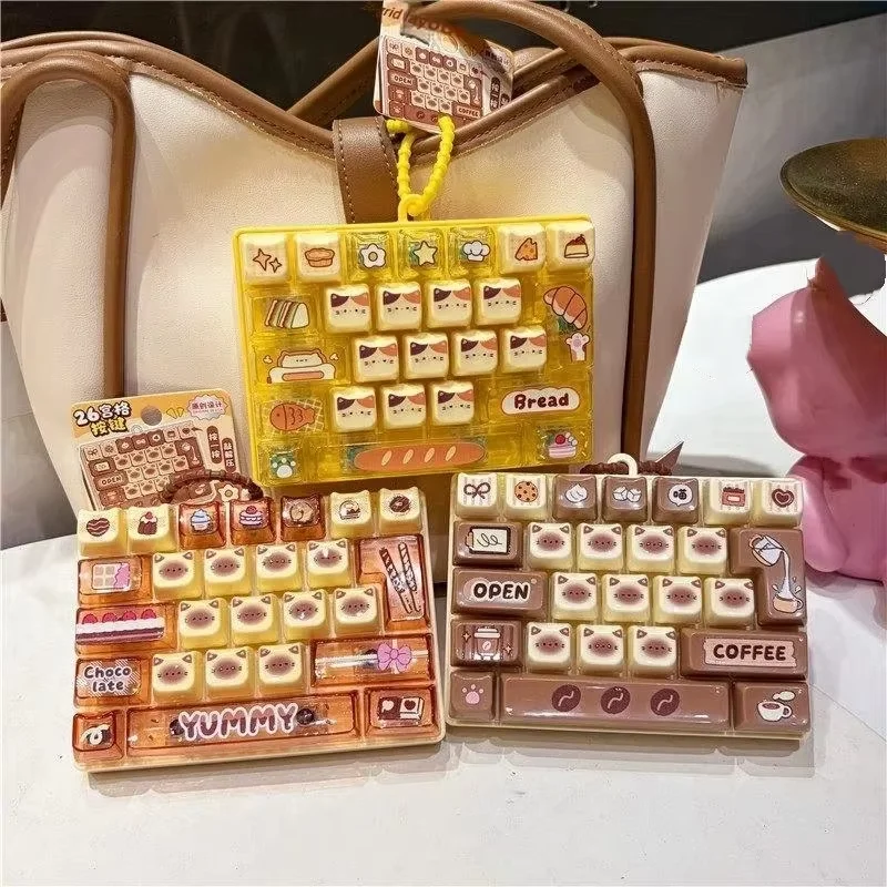 -26 Grid Keycap Clicker Anti Stress Fidget Keyboard Keychain Decompression Button Cartoon Hand Relax Party Favor Gift 26구 키캡 키링