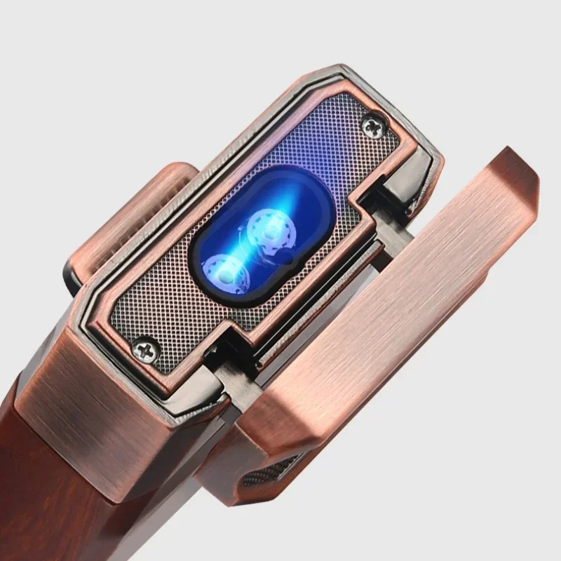 HONEST Metal Cigar Knife Double Jet Blue Fire Inflatable Lighter Visual Gas Window Cigar Holder Butane Gas Cigar Lighters Gadget