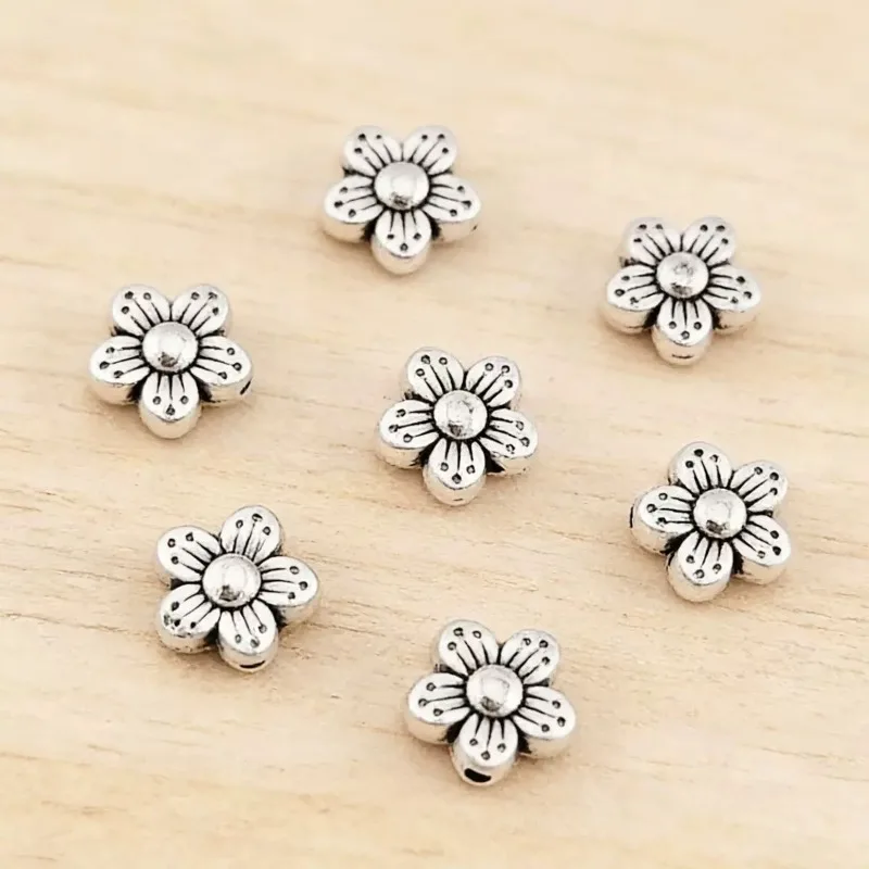 320 Stück antiksilberfarbene Blumen-Abstandsperlen, 8 x 8 x 4 mm, für DIY-Schlüsselanhänger, Armbänder, Schmuckherstellung, Großhandel – Detail 3