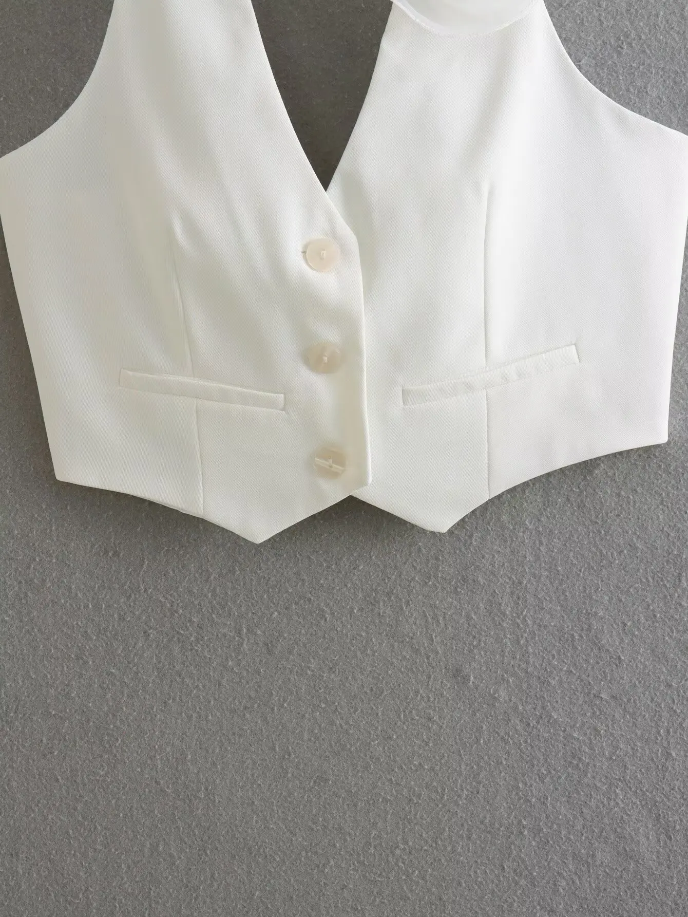 سترة طويلة الصدر واحدة للنساء ، سترة بيضاء الرسن للسيدات ، قمم المحاصيل بلا أكمام ، تصميم زهرة عصرية ، CT4438 #5