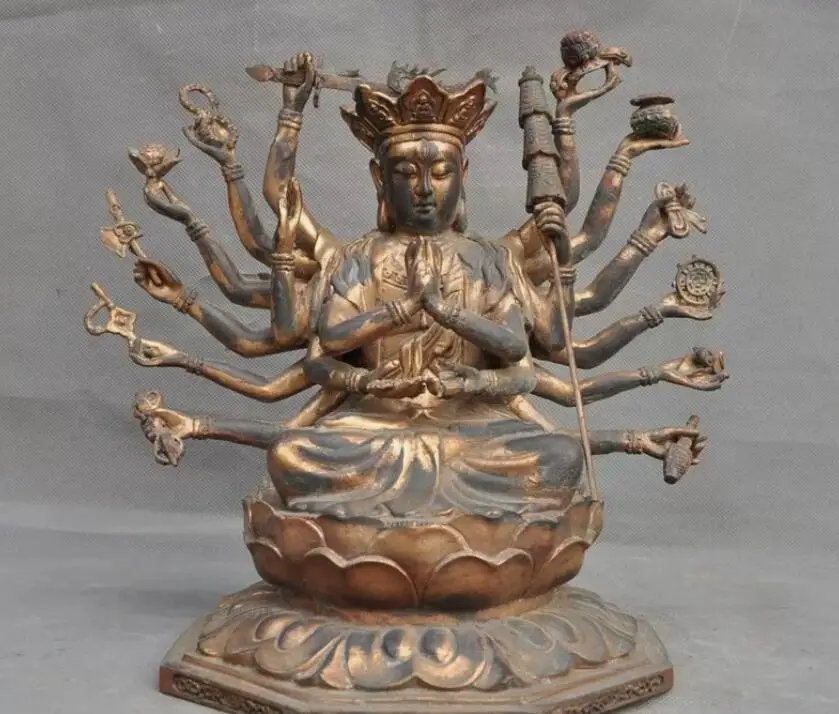 Tibet Buddhism temple bronze Gilt 18 arm Kwan-Yin GuanYin goddess statue