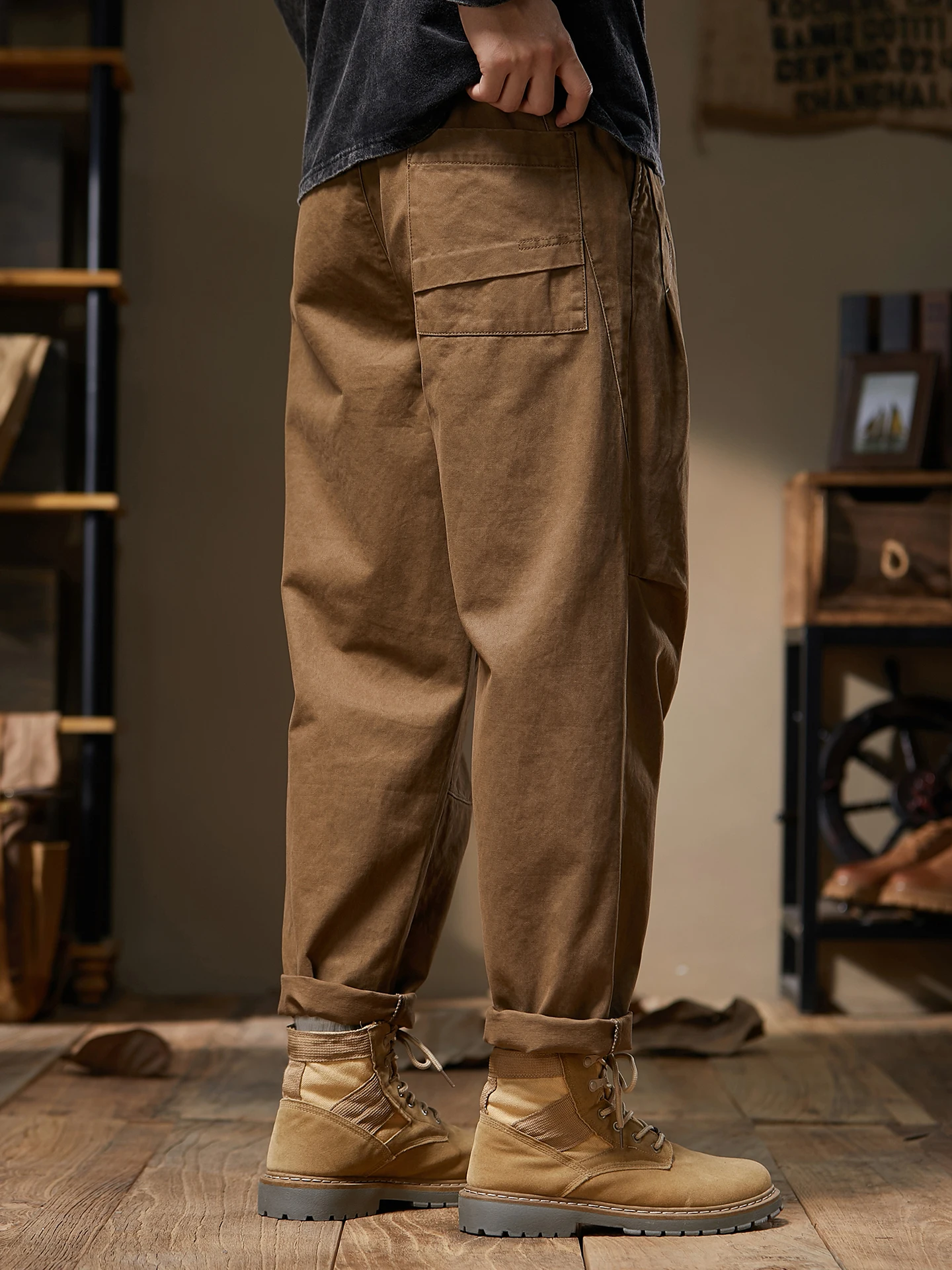 

High-End Pure Cotton Straight Leg Casual Pants Men's American Retro Military een Workwear Trendy Wide Leg Pants