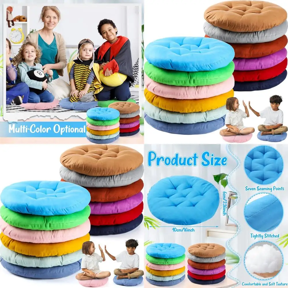 

Набор из 12 круглых напольных подушек, 16 x 16, красочные сиденья для чтения, игр и использования в классе.