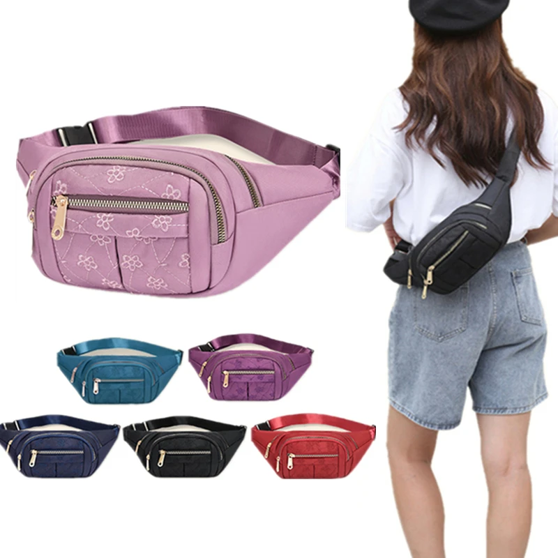 Women Embroidery Waist Bag Female Waterproof Belt Bags Designer Crossbody Chest Bag Ladies Fashion Fanny Pack Banana Hip Purse