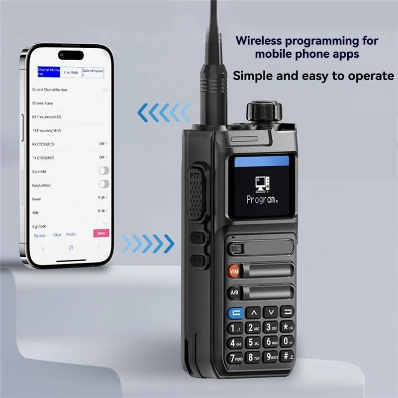 

-A01R AR 26 GPS 10W Walkie Talkie Phone Multi Air Band Wireless Copy Frequency APP Bluetooth Programming Long Range Ham Radio