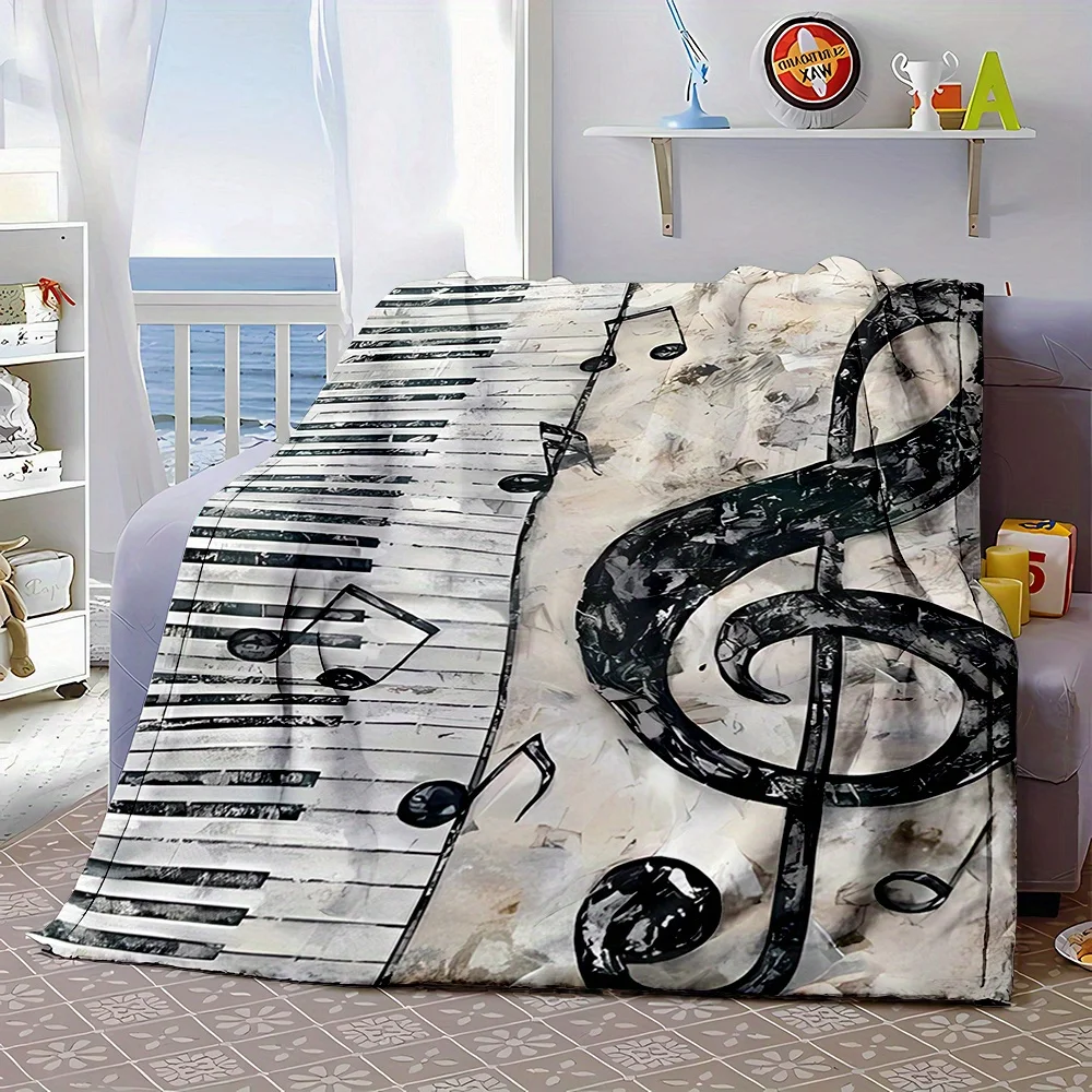 Musical Notes Sheet Music Flannel Throw Blanket Cozy Art Home Decor Gift for Music Lovers Piano Key Throw Couch Decor Winter Acc