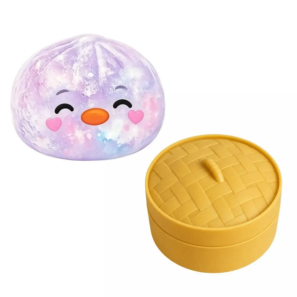 Cute Glitter Simulated Steamed Bun Squishy Slow Rebound with Steamer Squishy Pinch Le Anxiety Relief Soft Stress Relief Sensory