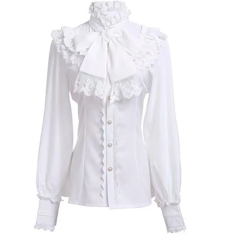 

Lolita Sweet and Fresh Medieval Steampunk Victorian Women's Long Sleeve Pleated Top white shirt women