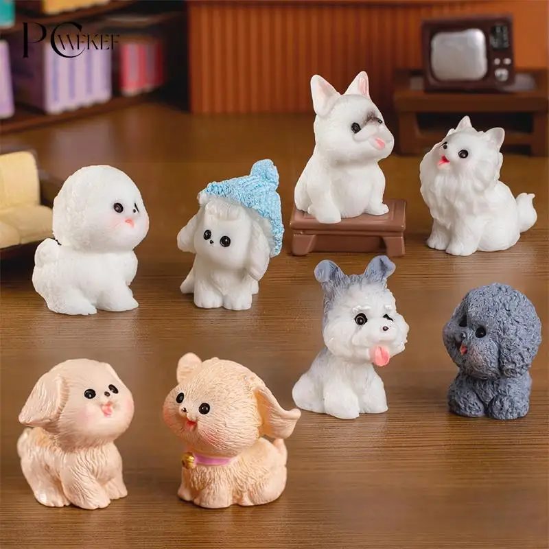 Figurines d'animaux miniatures en résine, mini chien mignon, chiot, ornement de maison pour jardin nickel é, micro paysage, décorations en pot Kawaii