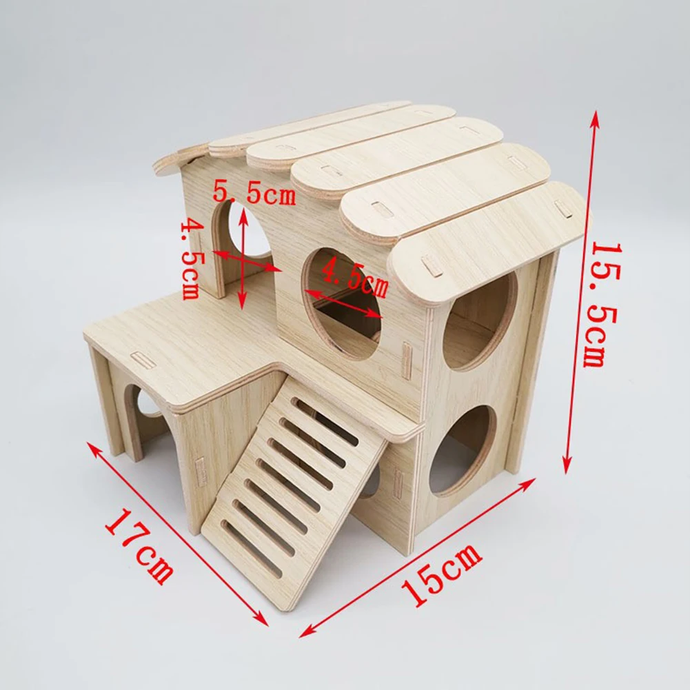 Hamster House Hamster Hideout With Internal Slide Simulate Fences And Windows Roof Removable Double-Decker Hamster Cage