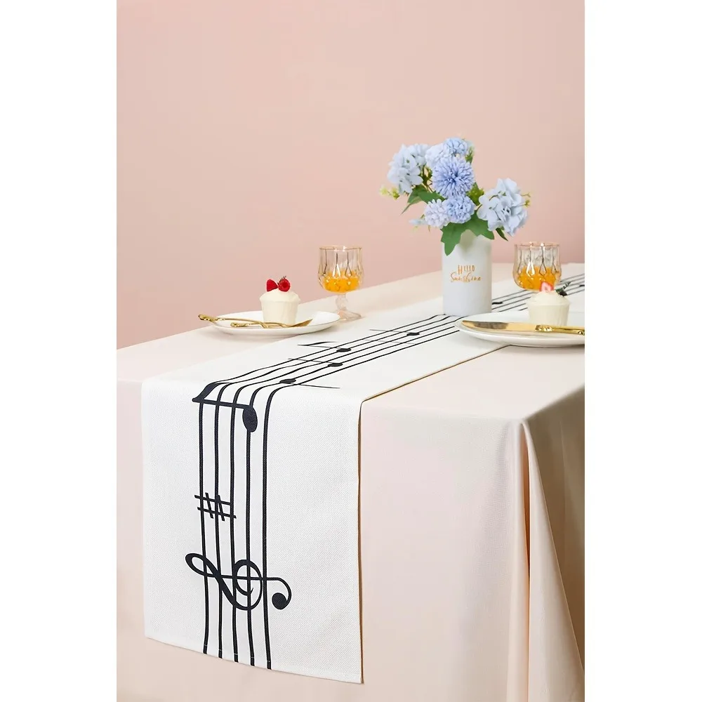 Vibrant Musical Notes Table Runner Black and Beige Music Note Design Decor Kitchen Dining Table Decor