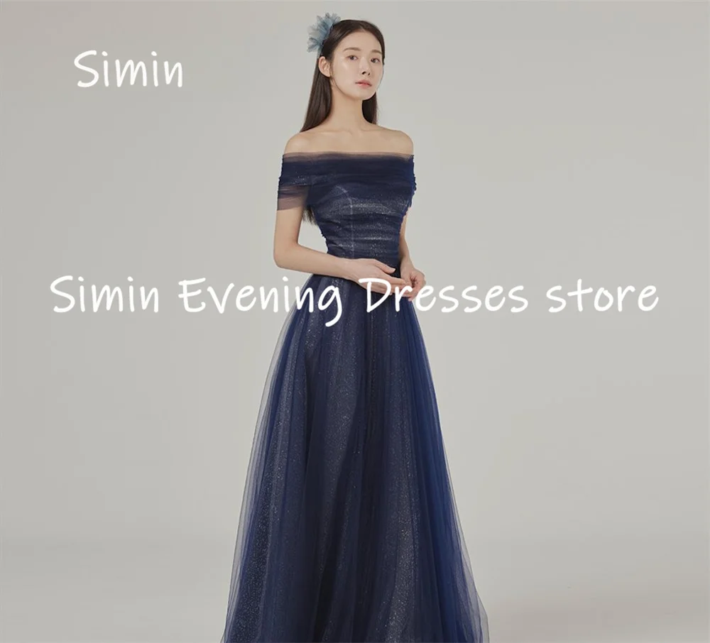 Simin Tulle A-line Off-the-shoulder Neckline Ruffle Formal Prom Gown Floor-length Evening Elegant Party dresses for women 2023