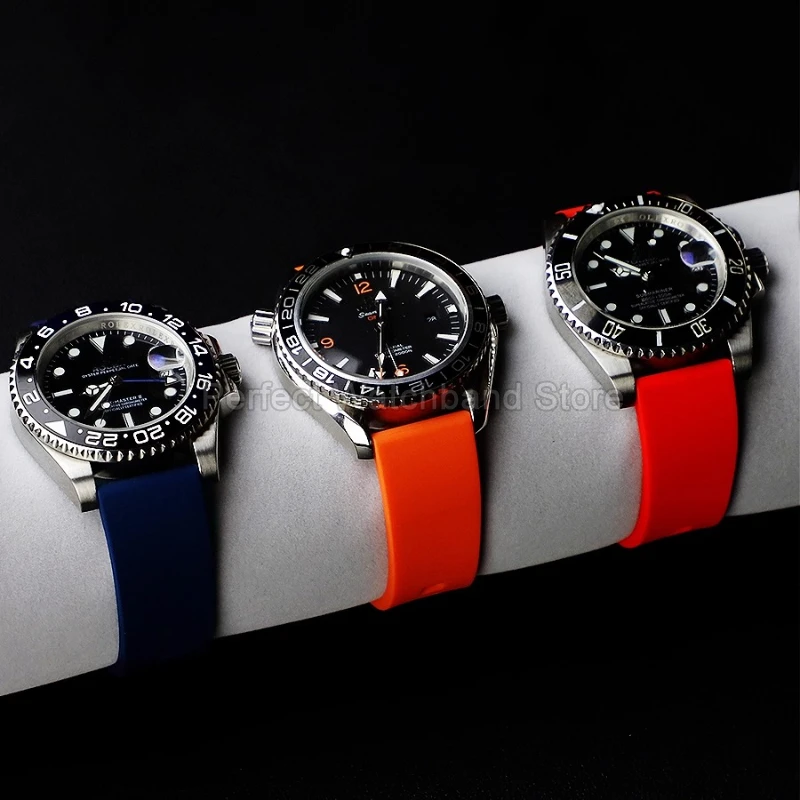 24 22 20mmクイックリリース式伸縮性耐汗シリコン時計ストラップ ブラックオレンジ セイコー5 ロレックス チューダー時計アクセサリー用