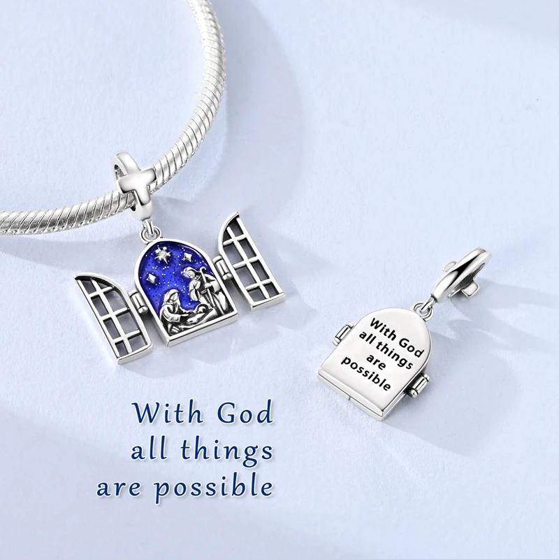 925 Sterling Silver Nativity Jesus Birth Dangle Charm Bead Pendant Adjustable Bail Fit Original Pandora Bracelet Women DIY Fine view 6