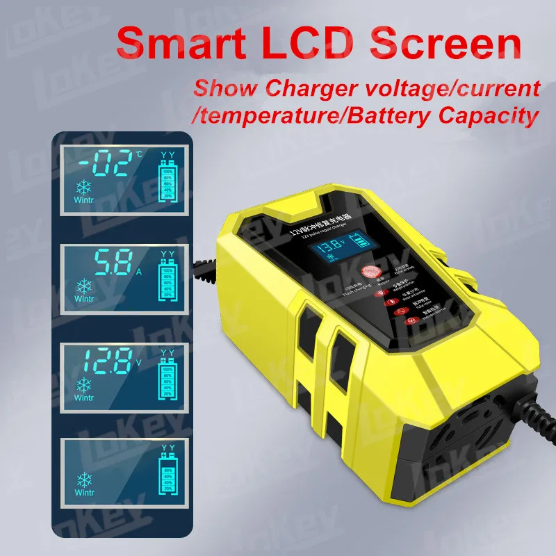 12V 6A Intelligente Auto Motorfiets Acculader Voor Auto Moto Lood-zuur Agm Gel Vrla Smart Opladen 6A 12V Digitale Lcd Display