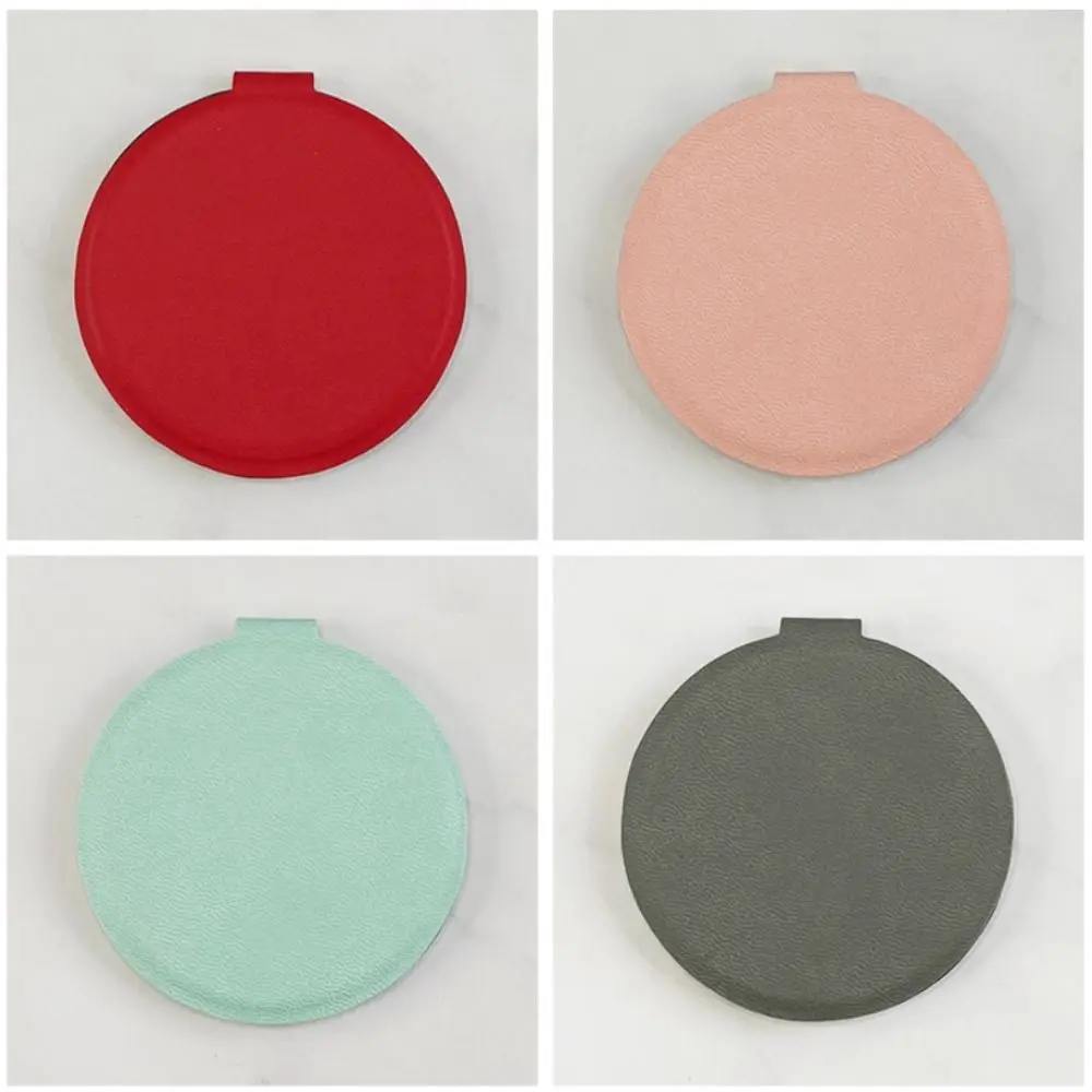Specchio per trucco rotondo in acciaio inossidabile Supporto da tavolo Desktop cosmetico PU Piccolo specchio Pieghevole Beauty Specchio tascabile compatto da viaggio