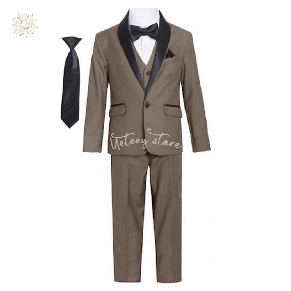 Smoking Slim Fit menino terno para crianças, smoking formal para o baile de formatura, Halloween, festa de Natal, casamento, jaqueta, colete, calças, 5 peças