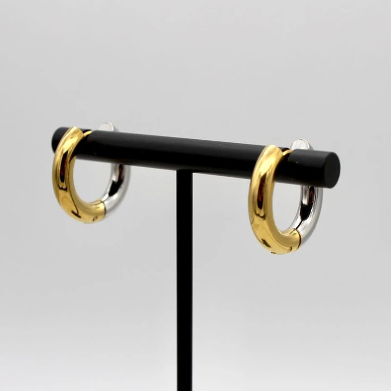Mode Gold Silber Doppel Farben Edelstahl 18K vergoldet Huggies Ohrringe Plain Ring Ohr Hoops für Frauen Punk Schmuck – Detail 6