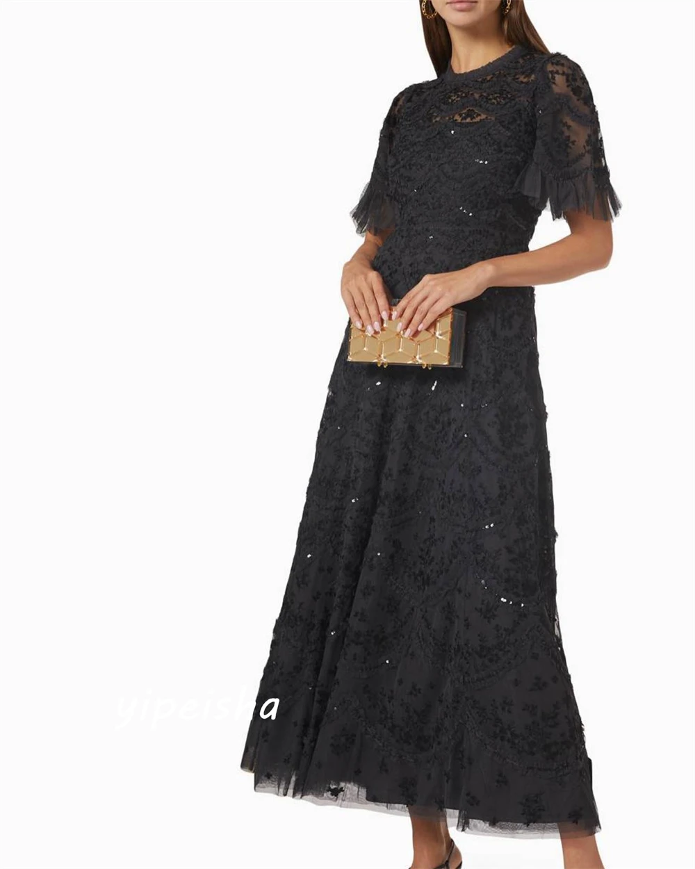 Jiayigong Lace Ruched Wedding Party A-line O-Neck Bespoke Occasion Gown Midi Dresses Saudi Arabia