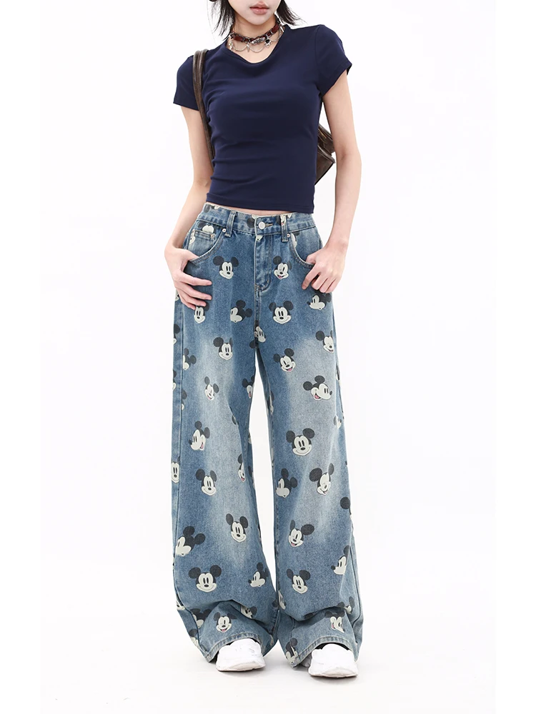 Jeans de Pierna Recta Hoados con Cintura Alta para Mujer, Estilo Nuevo de Verano, Plones Vaqueros con Estampado de Mi...