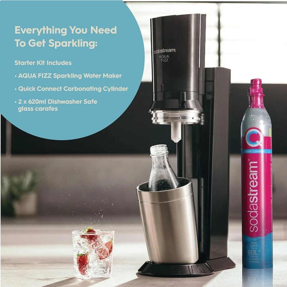 Aqua Fizz Sparkling Water Machine (Black) with Co2 & Glass Carafes