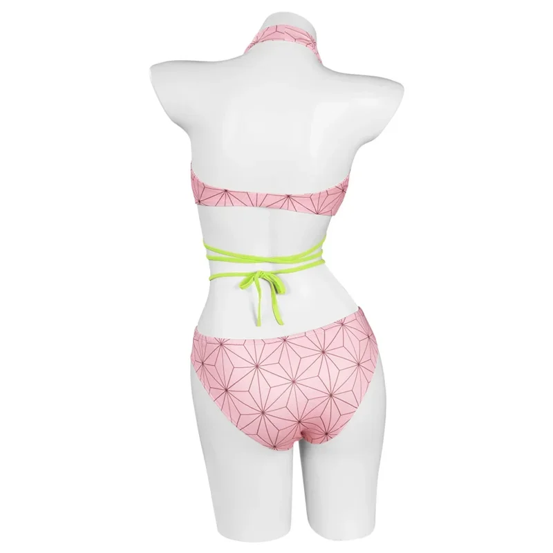 Demon Cosplay Slayer Kamado Nezuko Swimsuit Costume Two-Piece Swimwear Outfits Halloween Carnival Suit MN11