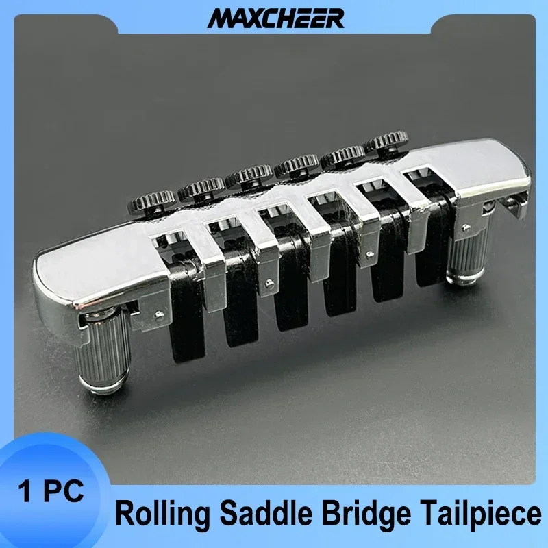 Guitar Rolling Saddle Bridge Tailpiece with Hidden Studs Compatible with LP Les Paul 6-String Electric Gutiar Gold/Chrome