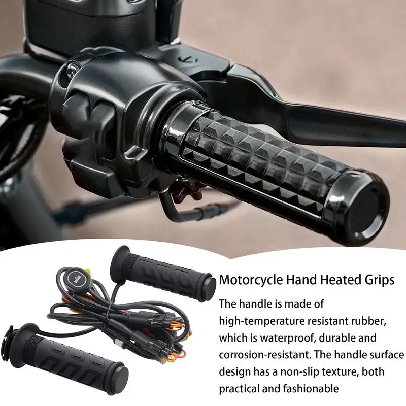 

Motorcycle Hand Heated Grips Electric Molded Grips DC 12V Winter Handlebar Warmer 3 Gear Temperature Adjustable Heated Handgrips