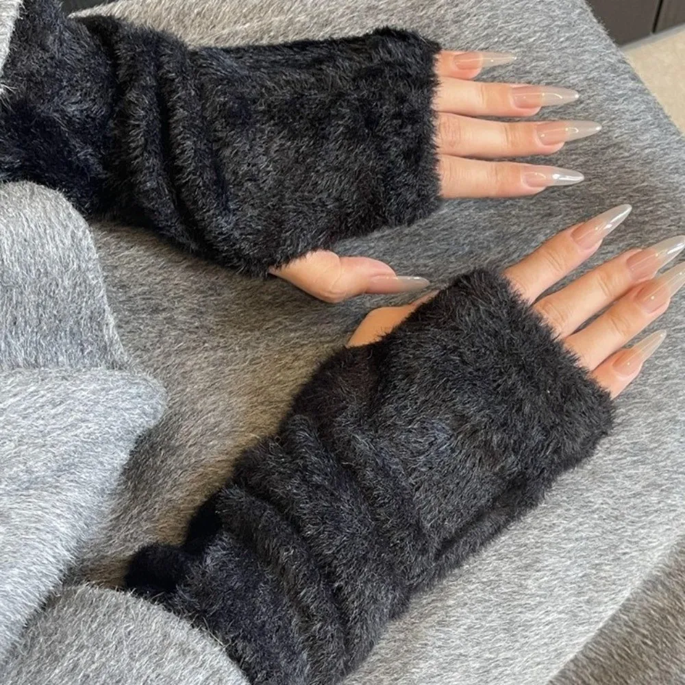 طويل واقي المعصم الكورية نمط محبوك الأكمام الدافئة ثقب Y2k قفازات صوفية مرونة الحلو الدافئة الذراع يغطي الملابس والاكسسوارات #2