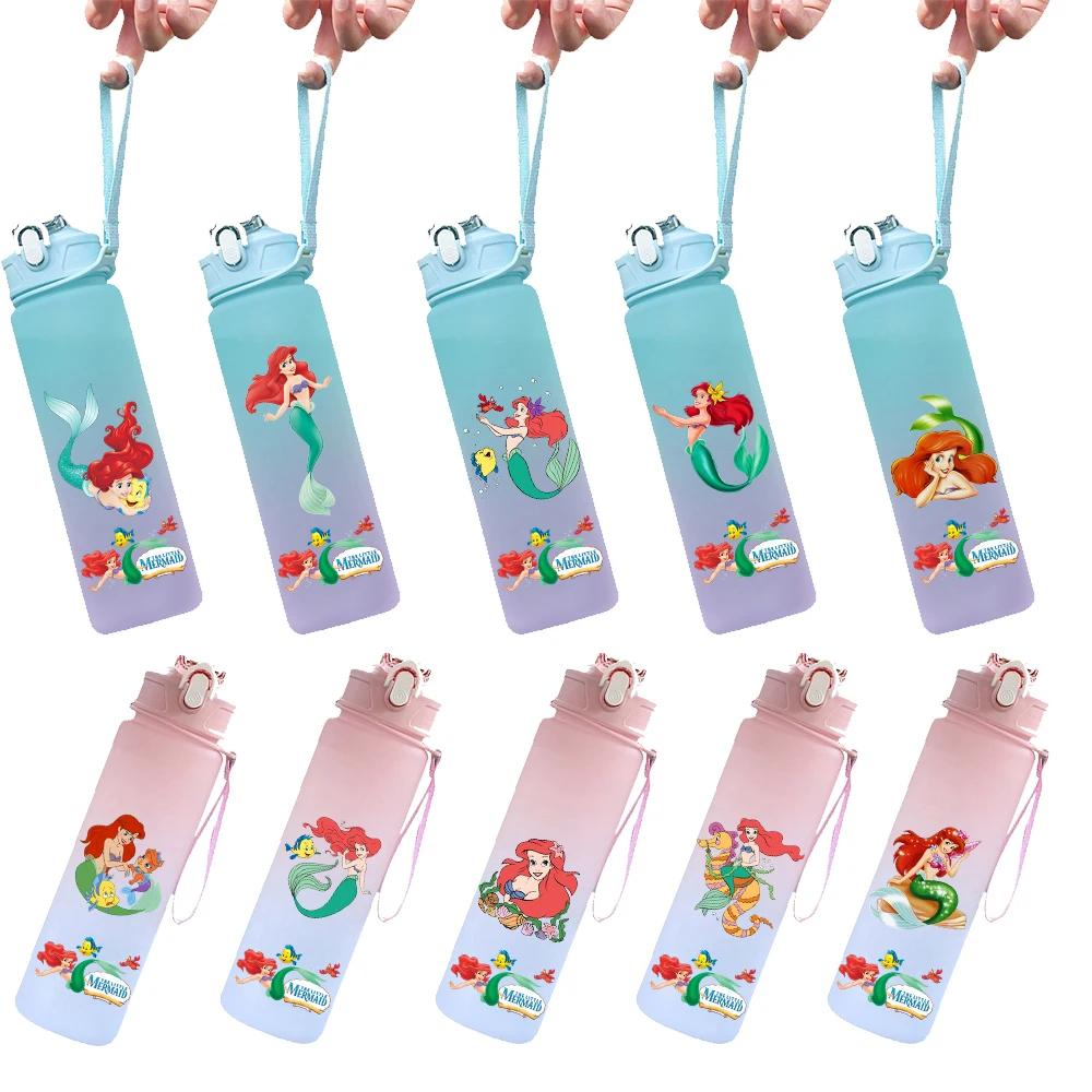 The Little Mermaid 750ML Gradient Color Water Cup with Straw Large Capacity Portable Drinking Water Bottle
